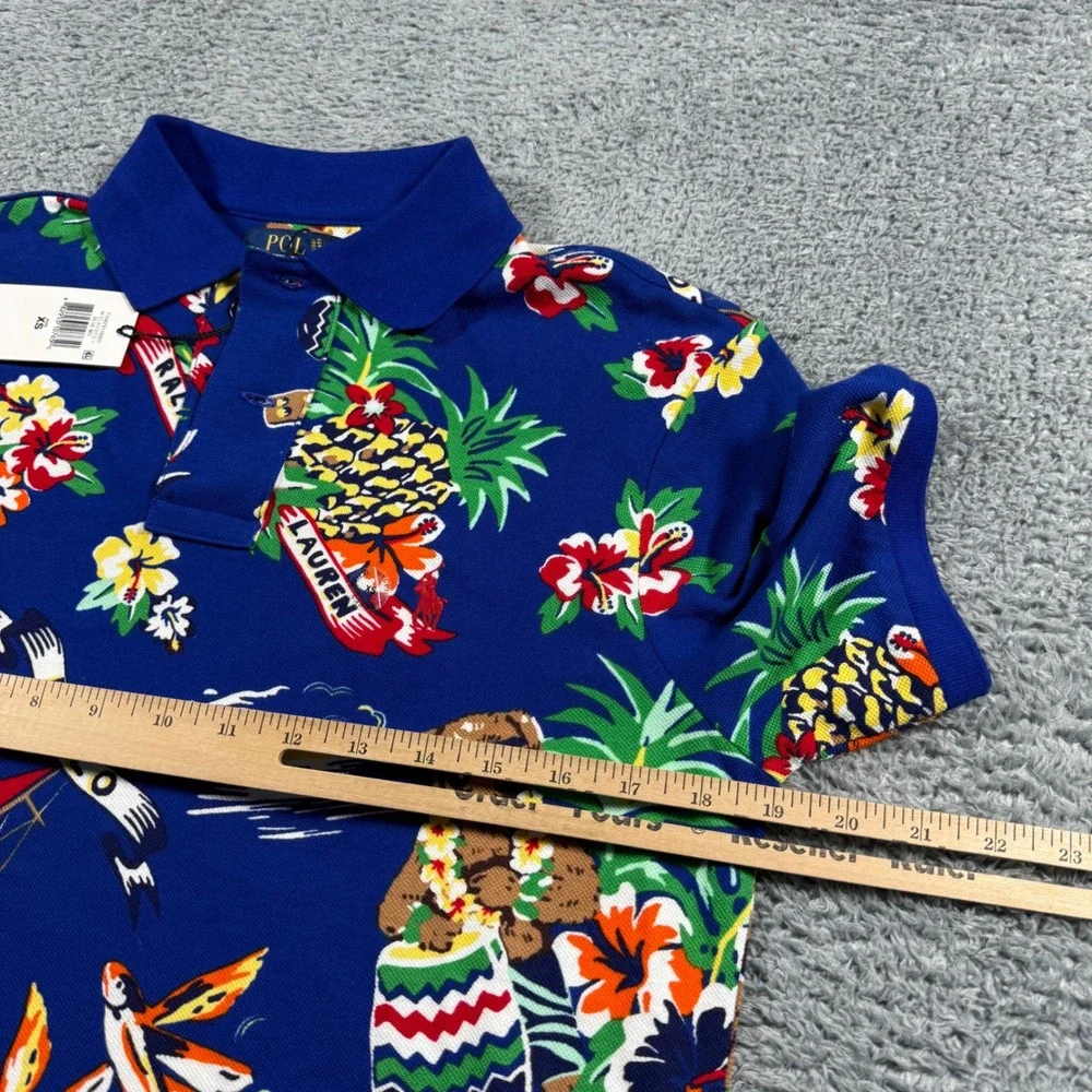 NWT Polo‎ Ralph Lauren Mens XS Polo Bear Tropical Hawaiian Print Mesh Shirt Blue